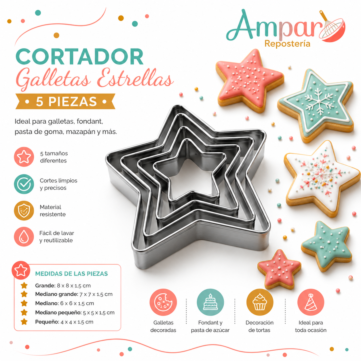 Cortador de Galletas Estrellas 5 Piezas