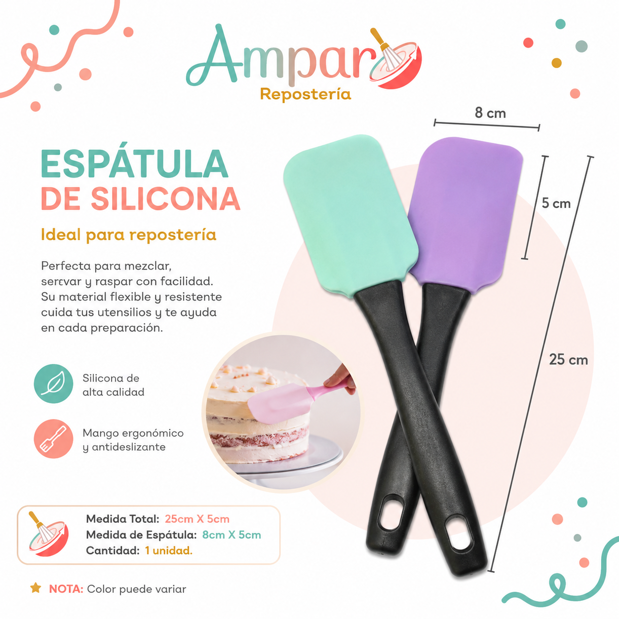 Espátula de Silicona para Repostería Flexible 25 cm – Unidad
