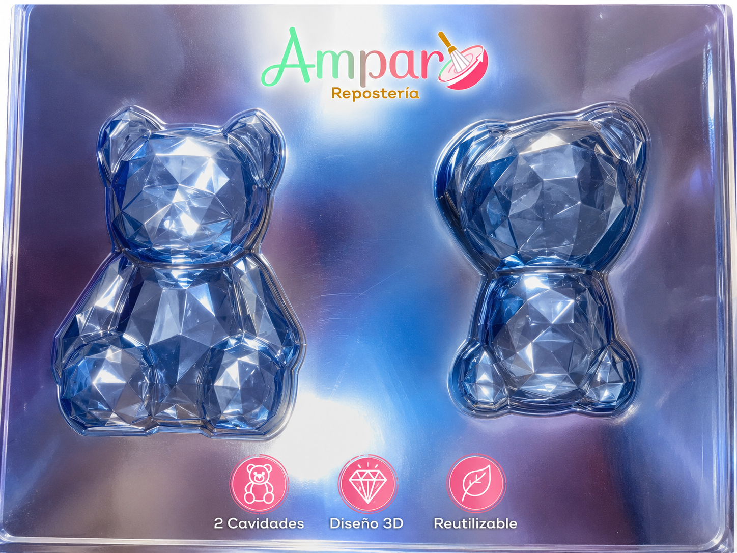 Molde Acetato Oso 3D 7x6 cm 2 Cavidades | Chocolate y Repostería