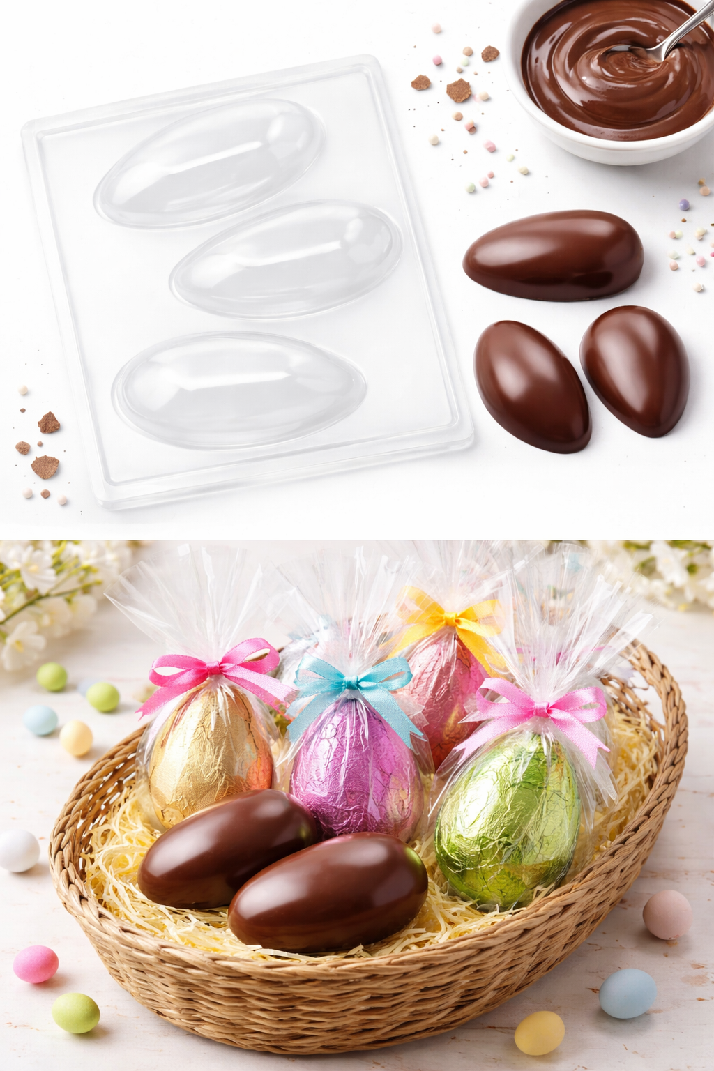 Molde de Acetato Huevos de Chocolate – 3 Cavidades (6 x 10 cm)
