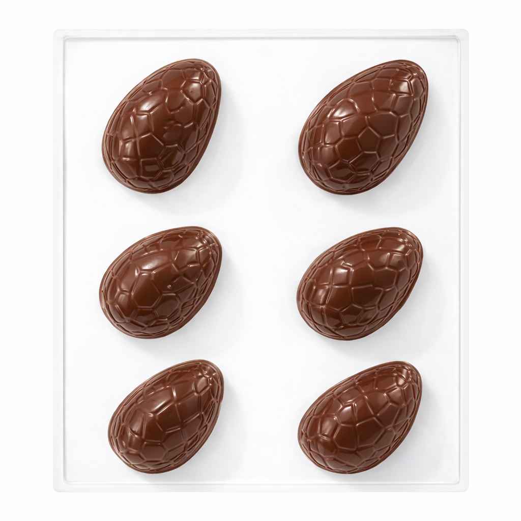 Molde de Acetato Huevo de Chocolate Texturizado – 6 Cavidades