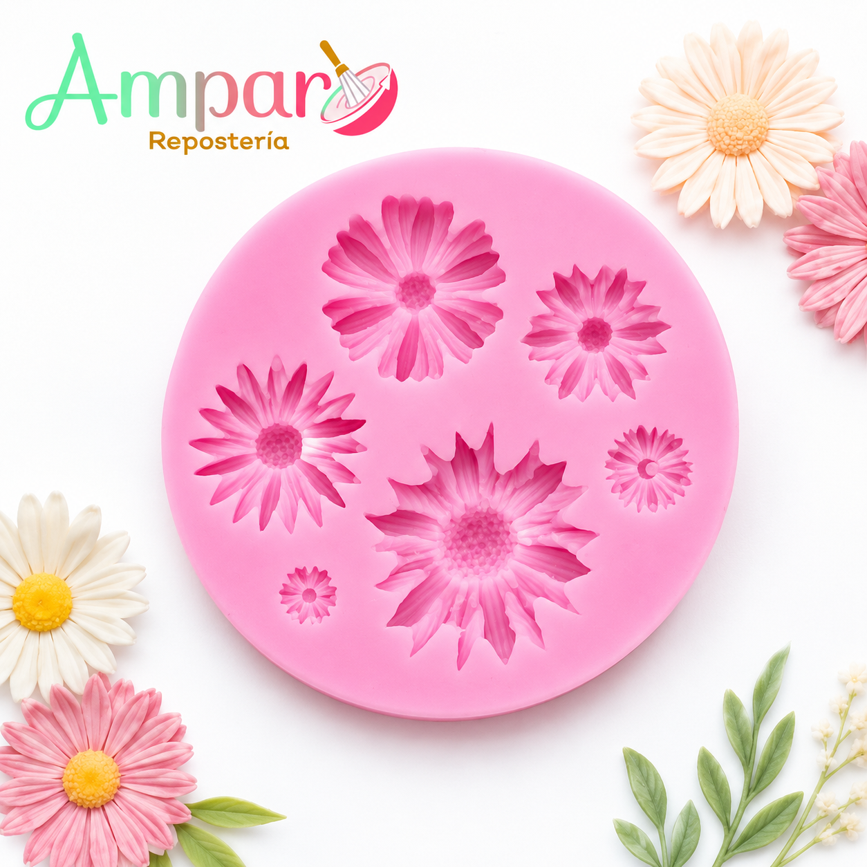 Molde de Silicona Flor Margaritas y Gerberas – 6 Cavidades 🌼