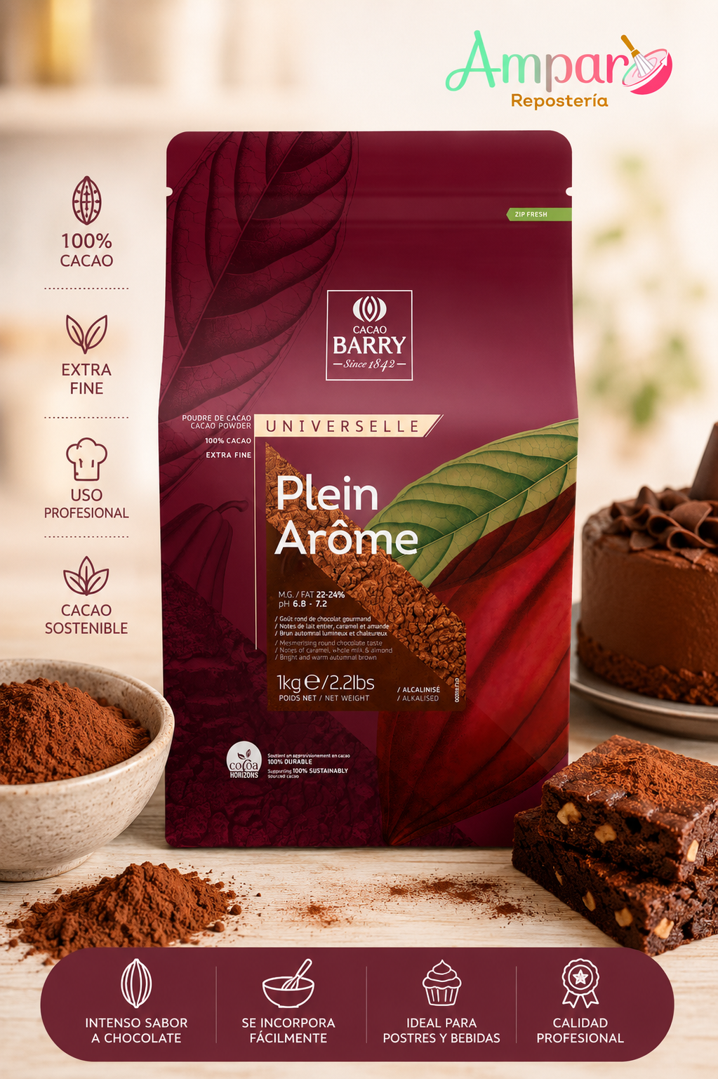 Cacao Puro en Polvo 100% Callebaut 1 kg | Chocolate Belga Premium