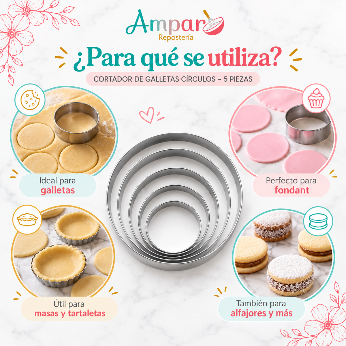 Cortador Galletas Circulos 05 piezas reposteria