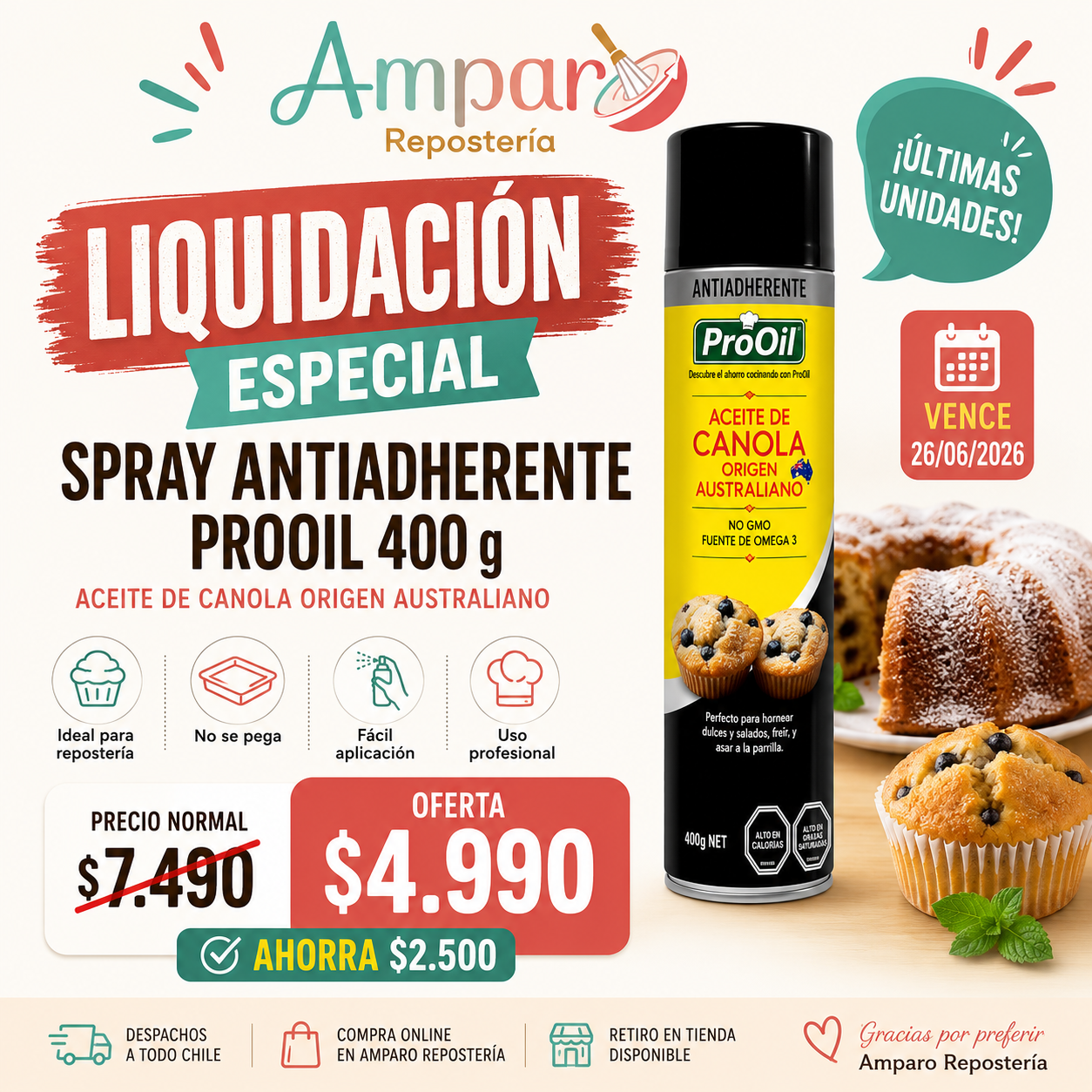 Aceite canola prooil spray 400 gr