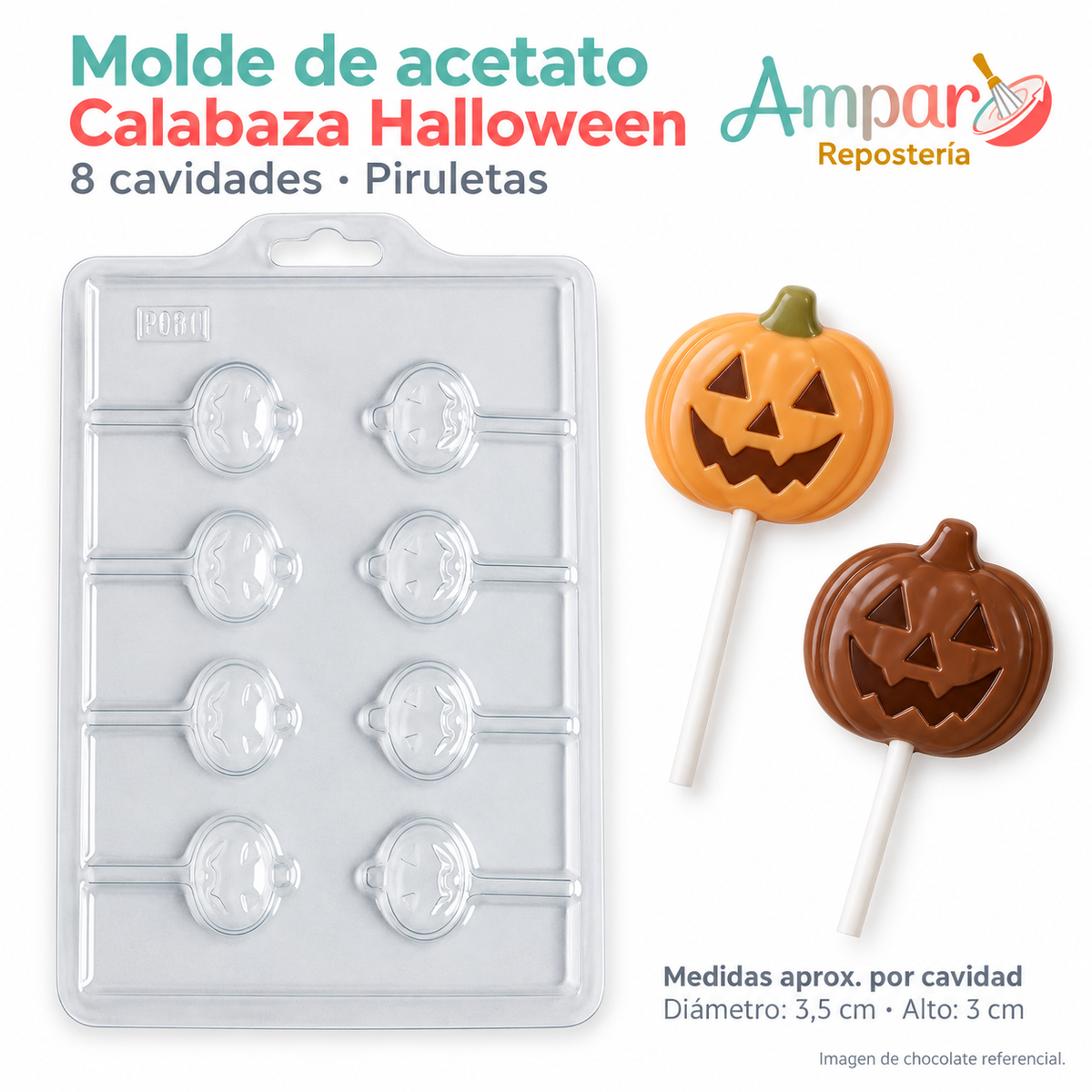 Molde de Acetato Halloween Calabaza | 8 Cavidades para Piruletas