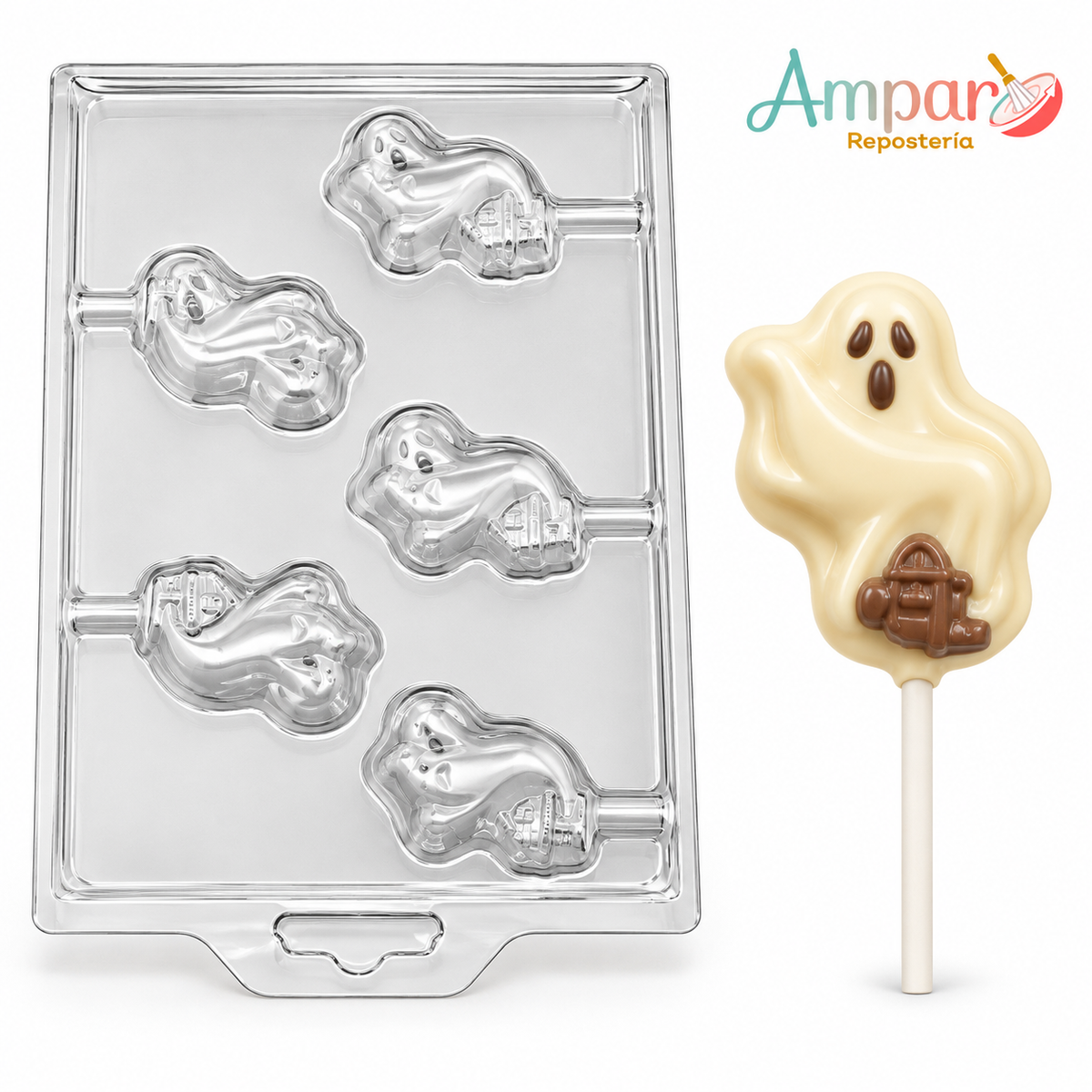 Molde Acetato Halloween Fantasma 6 Cavidades Piruletas