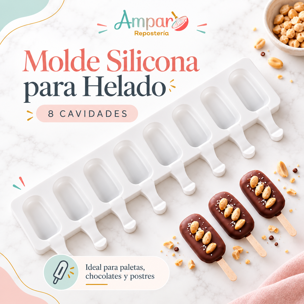 Molde silicona para helado 8 cavidades