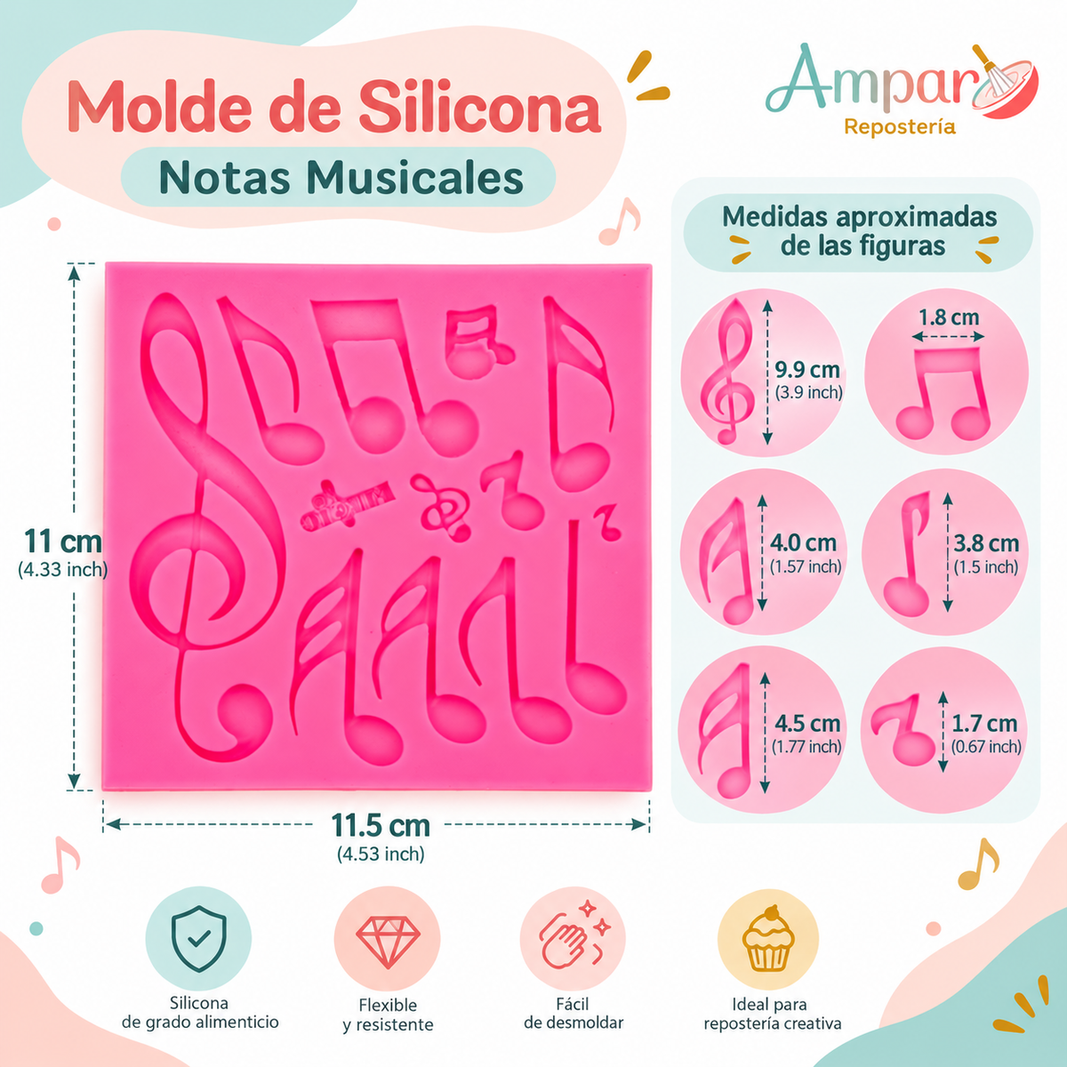 Molde de Silicona Notas Musicales