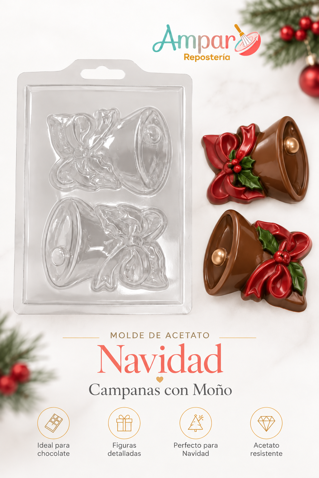 Molde de acetato - Campanas navideñas