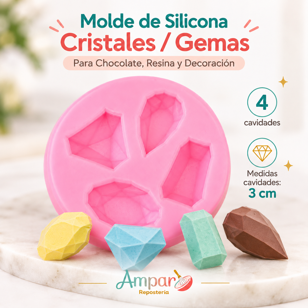 Molde de Silicona Cristales y Gemas – 4 Cavidades