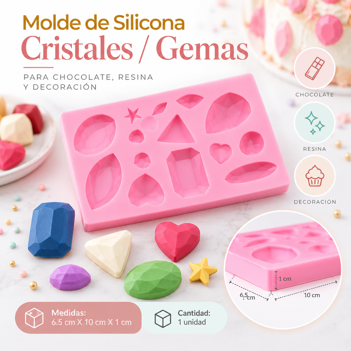 Molde de Silicona Cristales / Gemas – Para Chocolate, Resina y Decoración
