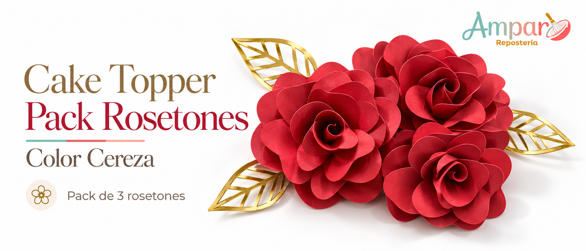 Cake Topper Pack Rosetones Cereza – 3 Unidades