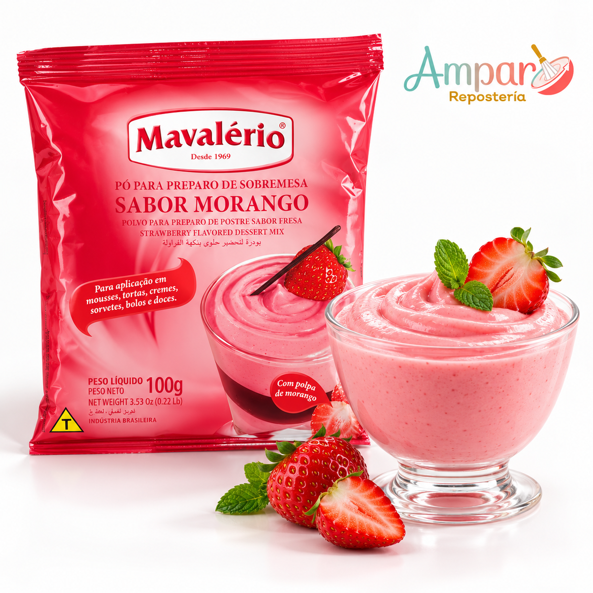 Polvo para preparar postres sabor frutilla mavalerio