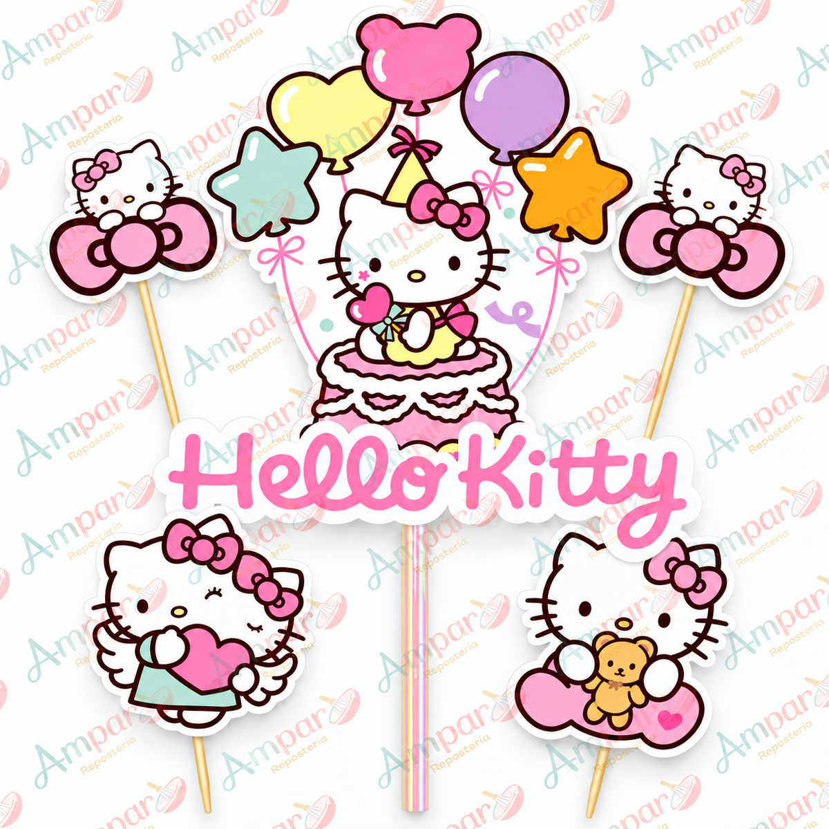 Cake Topper Set Temático  Hello Kitty