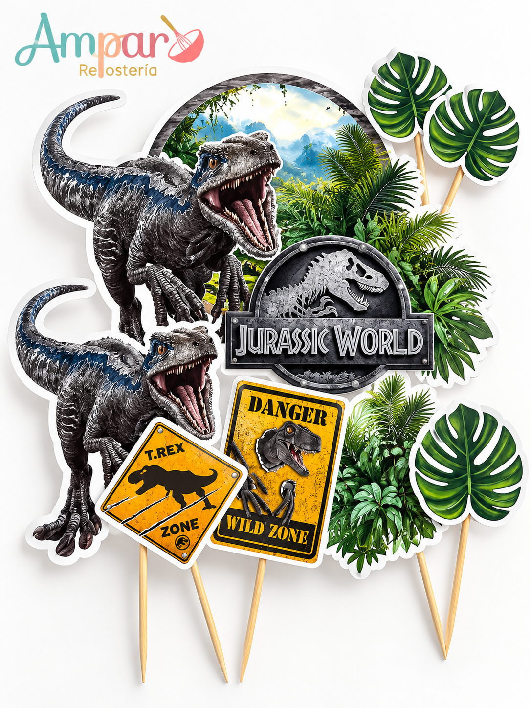 Cake Topper Set Temático Jurassic World – Dinosaurios