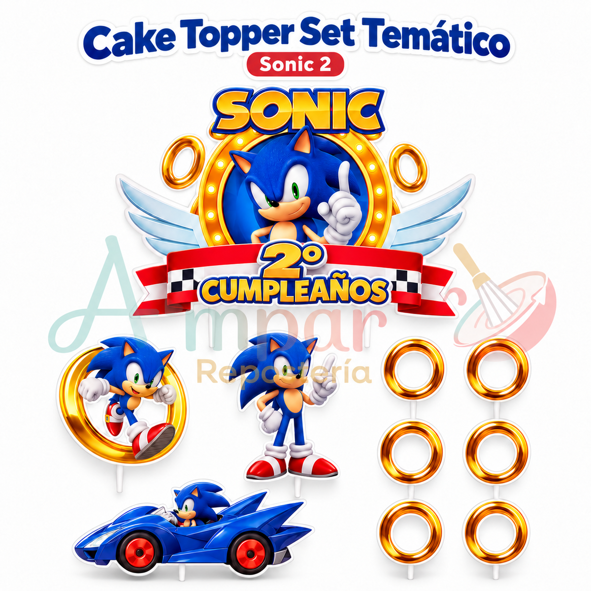 Cake Topper Set Temático Sonic 2
