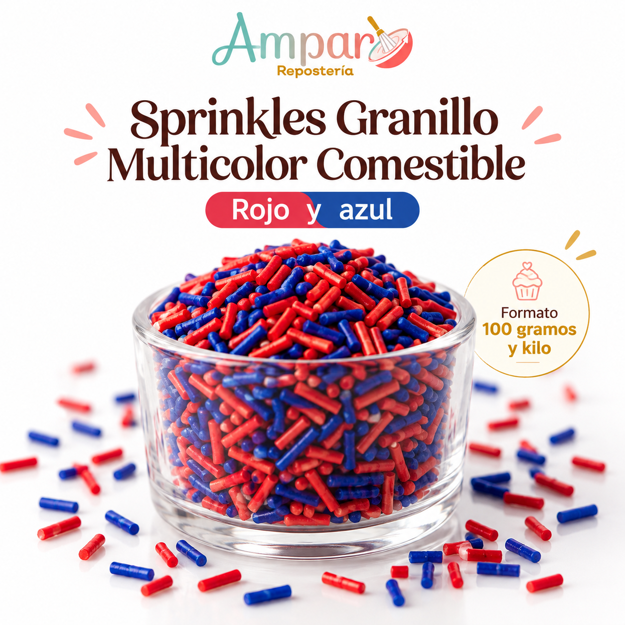 Sprinkles Granillo Multicolor Comestible Rojo azul