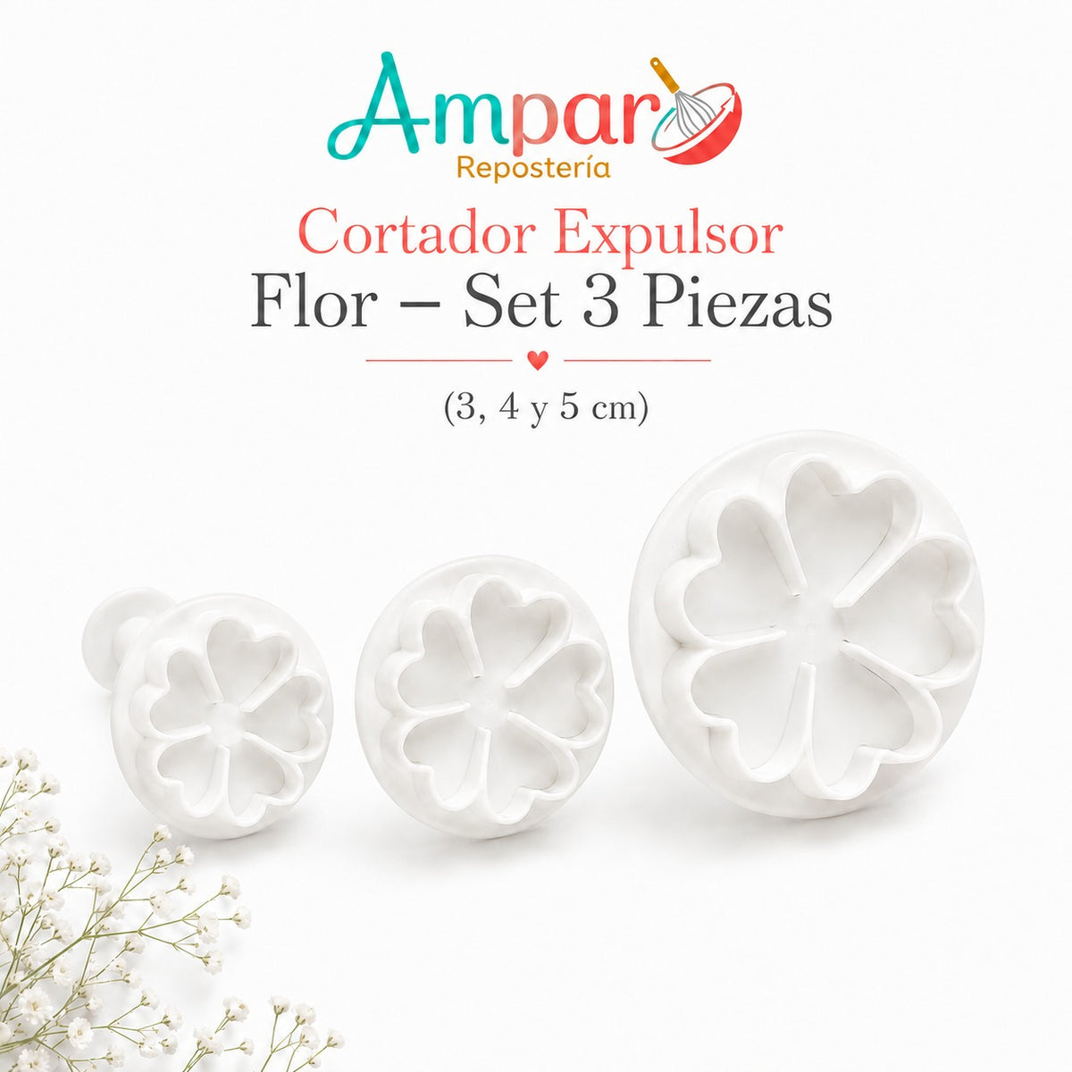 Cortador flor trebol con expulsor 3 piezas