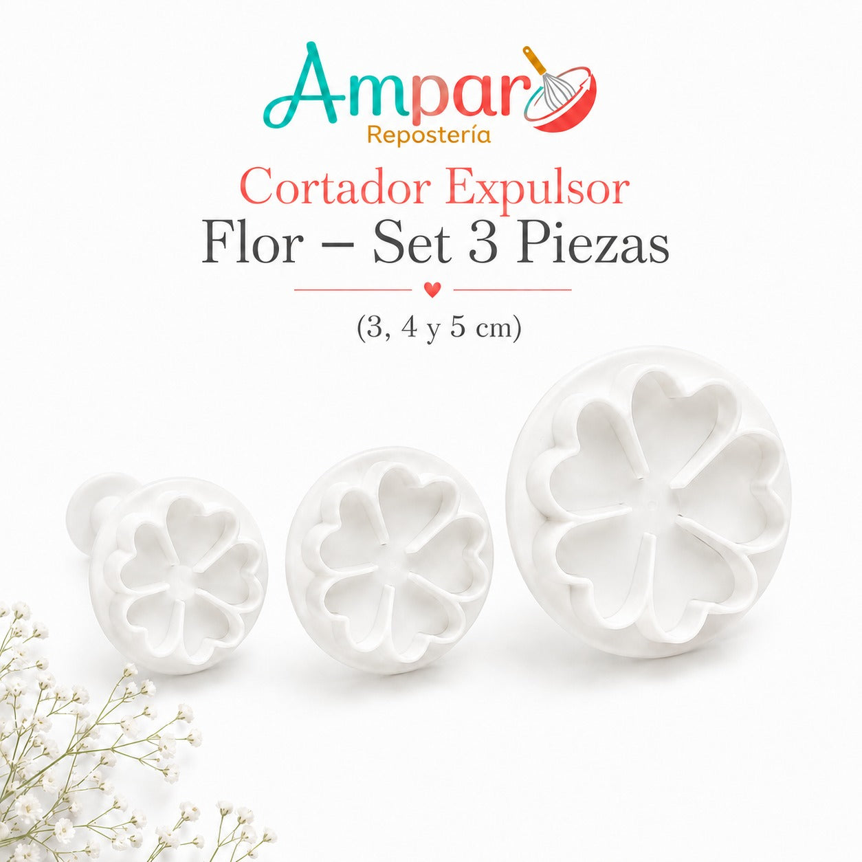 Cortador flor trebol con expulsor 3 piezas