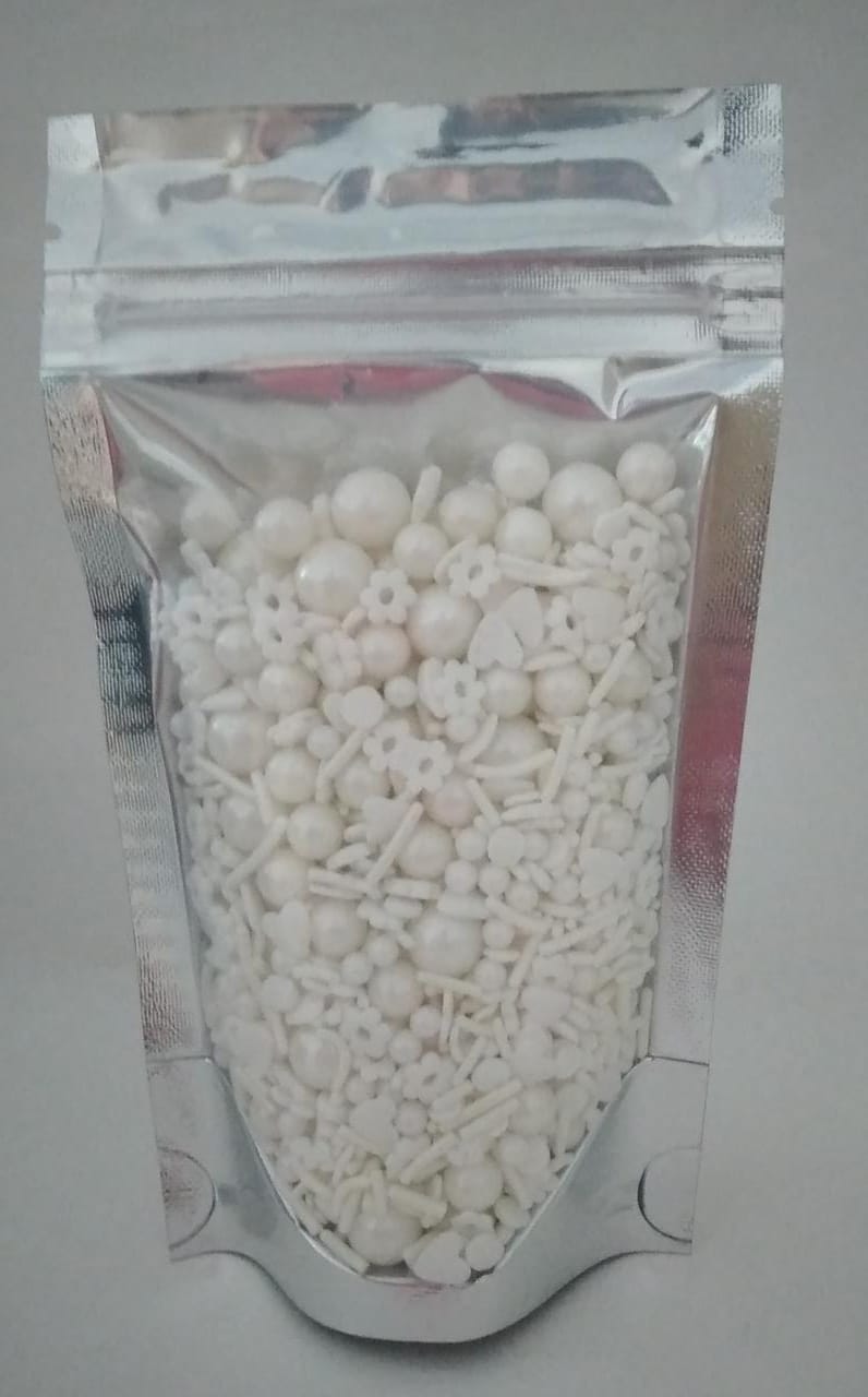 Sprinkles Corazones .perlas, Blanco 100 gr