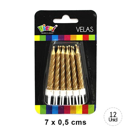 Vela metalica gold con soporte  12 piezas.