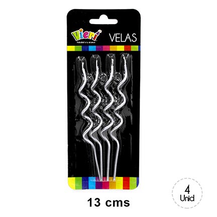 Vela Ondulada silver 4 piezas
