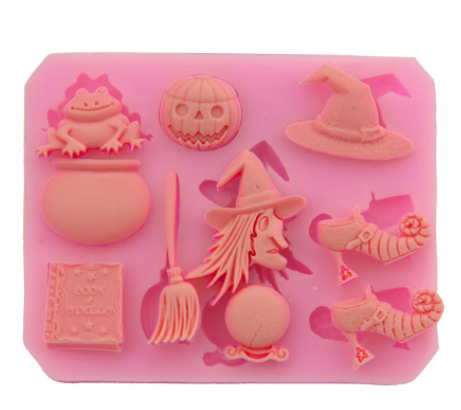 Molde de silicona Halloween – bruja, sombrero, calabaza y más