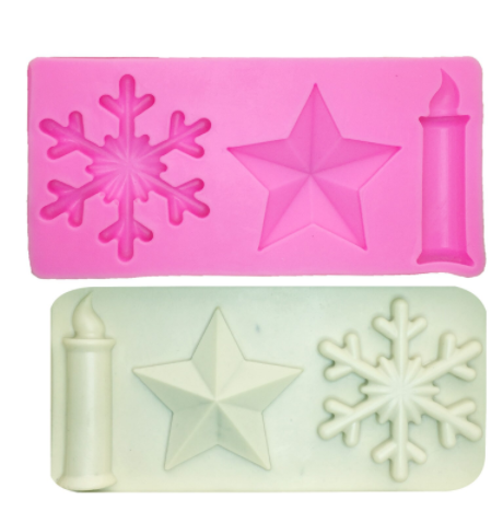 Molde silicona copo de nieve, vela y estrella