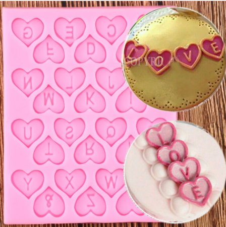 Molde de silicona abecedario con forma de corazón | Ideal para chocolate o fondant