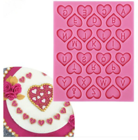 Molde de silicona abecedario con forma de corazón | Ideal para chocolate o fondant