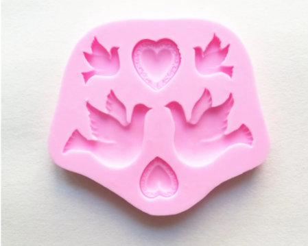Molde silicona palomas corazon