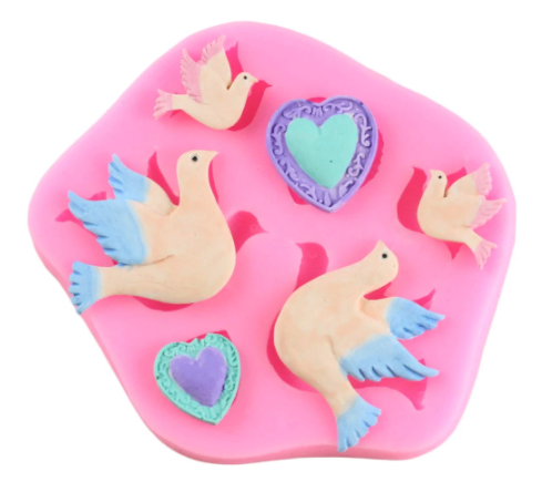 Molde silicona palomas corazon