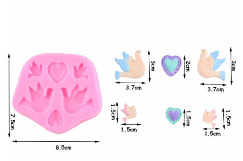 Molde silicona palomas corazon