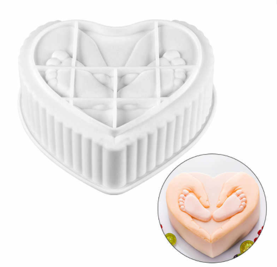 Molde de silicona corazon pies de bebe