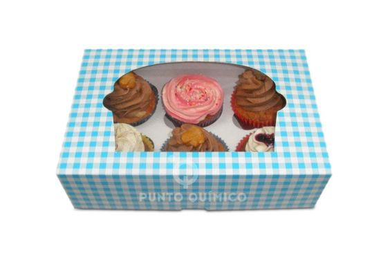 Caja para cupcake 6 cavidades color celeste unidad