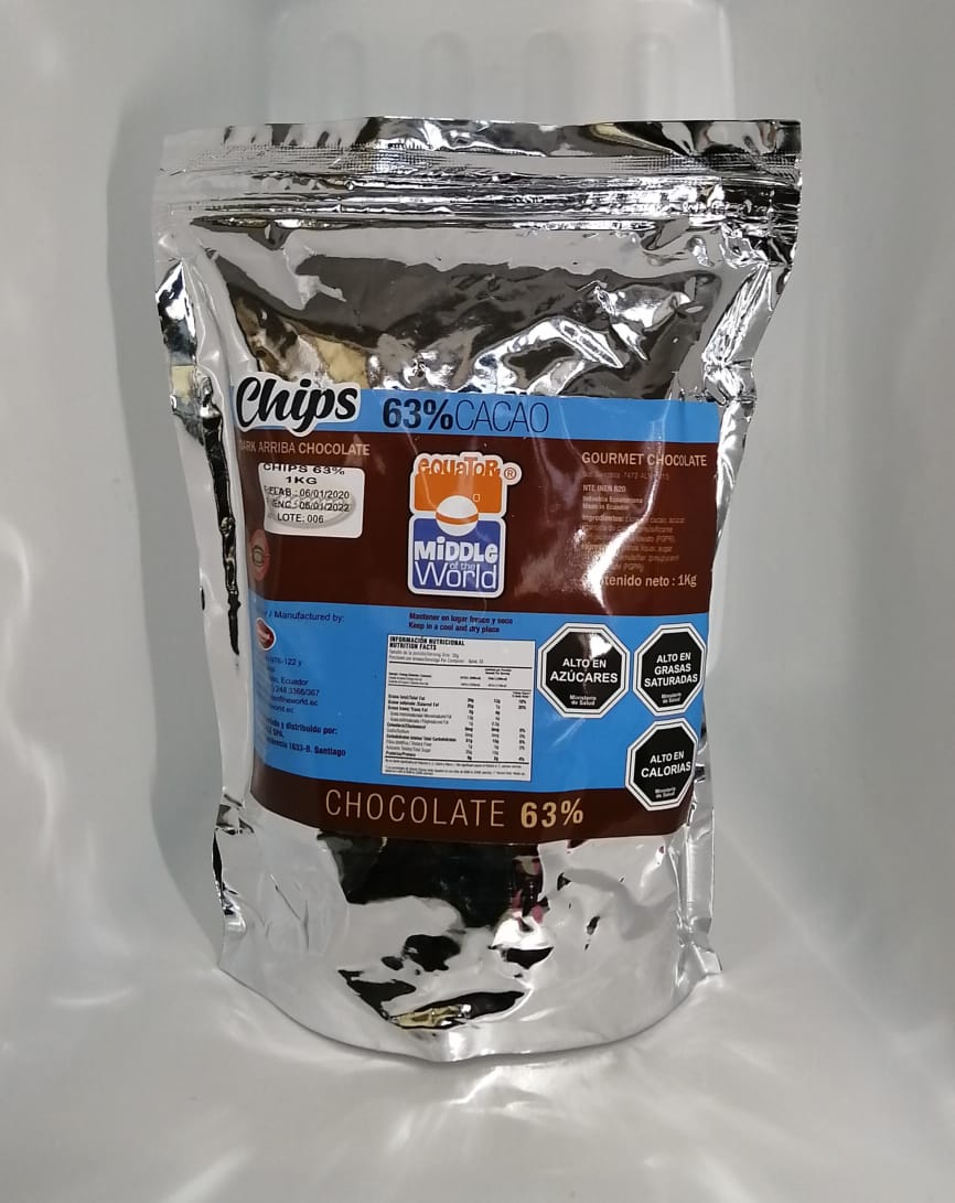 Chips chocolate premium 63% cacao middle of the world 1 kg