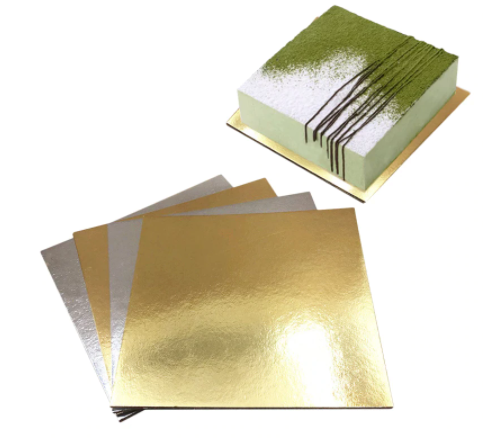 Base de carton cuadrada  plateada  25 cm 12 unidades