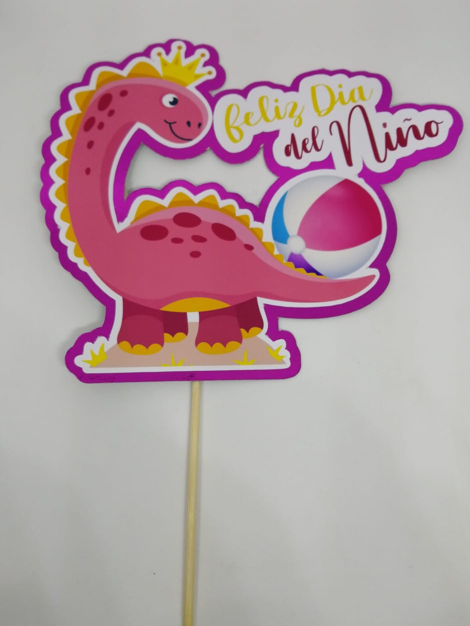 Cake topper dinosaurio niño rosa
