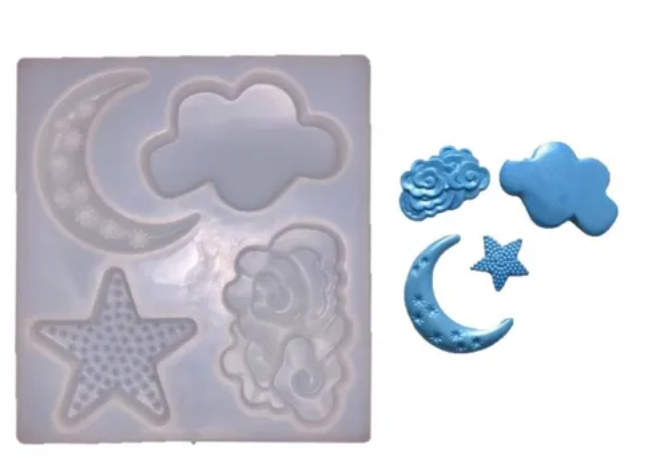 Molde silicona estrella , luna y  nubes