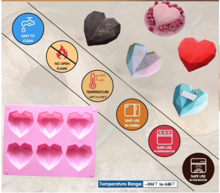 Molde de Silicona Corazon Diamante 8 Cavidades