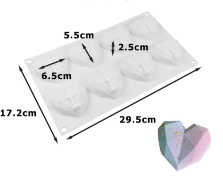 Molde de Silicona Corazon Diamante 8 Cavidades