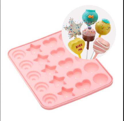 Molde cake pop 20 cavidades diseños estrella, esfera y corazon