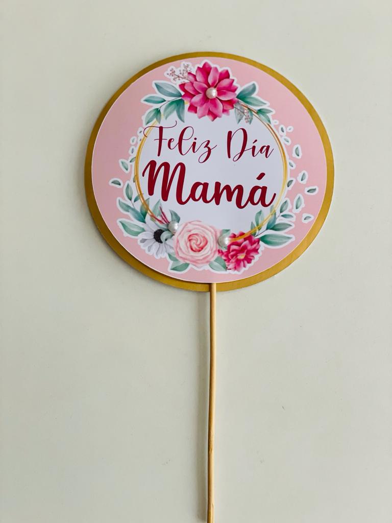 Cake topper feliz dia mama fondo dorado
