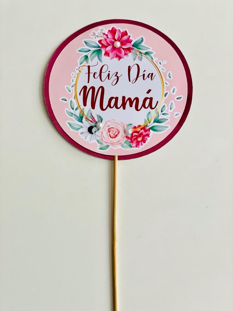 Cake topper feliz dia mama fondo fucsia
