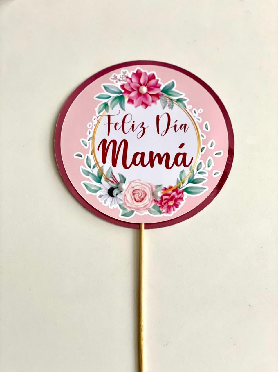 Cake topper feliz dia mama mama fondo rosa