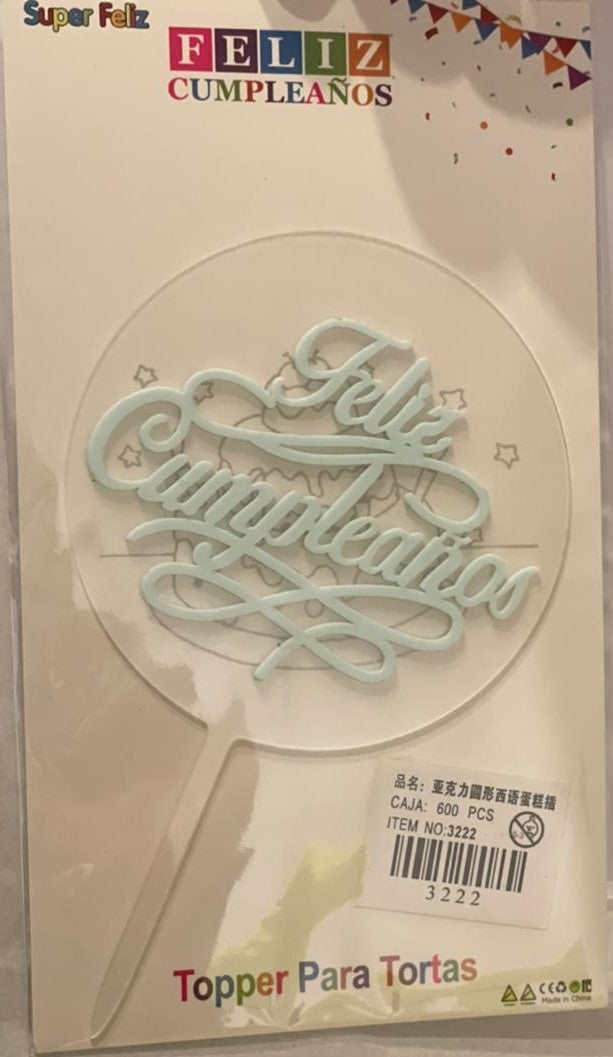 Cake topper feliz cumpleaños celeste