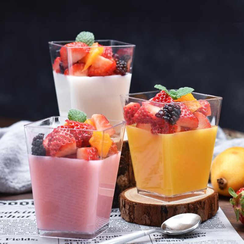 Vaso para postre cuadrado con tapa 150ml