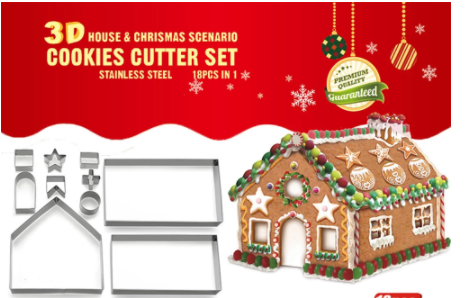Cortador galletas casa navidad 3D 10 Piezas