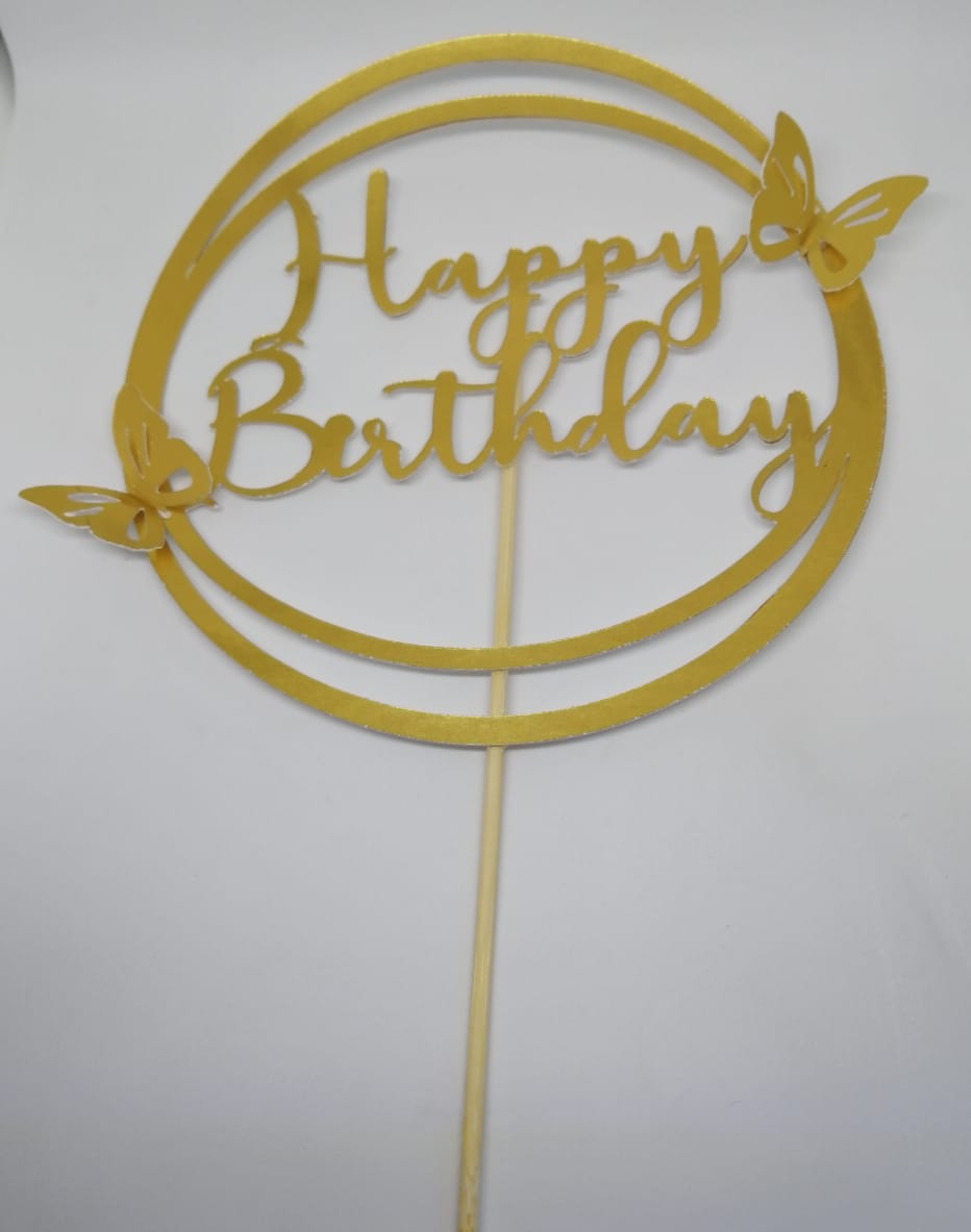 Cake topper feliz happy birthday circular mariposas 12 cm